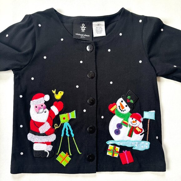 Michael Simon Girl Christmas Top Size 8 Santa Snowman Sequin - Picture 2 of 8